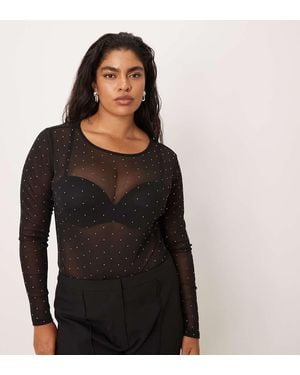 Never Fully Dressed Never Fully Dressed Curve Hotfix Embellished Long Sleeve Body - Black