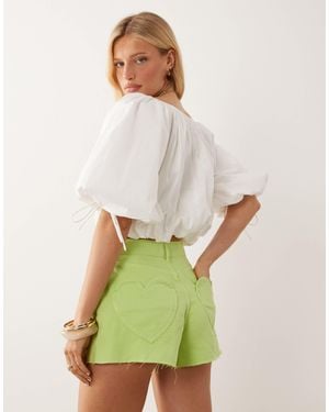 Miss Selfridge Heart Pocket Denim Mom Shorts - Green