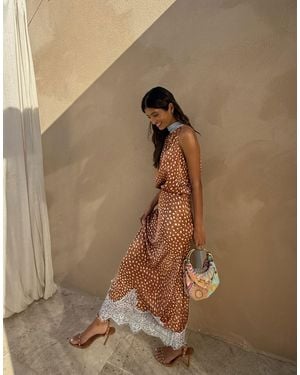 Never Fully Dressed Satin Lace Trim Hem Maxi Skirt Co-Ord - Brown
