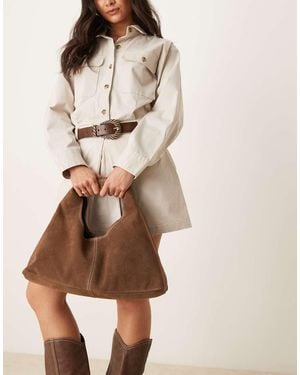 ASOS Suede Mid Size Trapeze Slouch Shoulder Bag - Natural