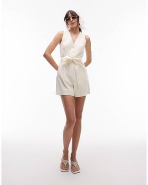 & Other Stories Tailored Belted Playsuit With V-neck - White