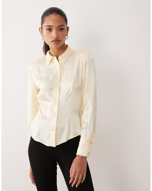 Miss Selfridge Satin Fitted Shirt With Shoulder Pad-white