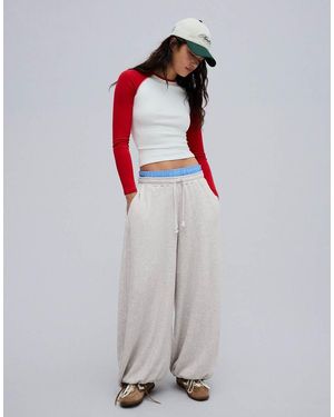 Bershka Balloon Fit Plush Trousers - Grey