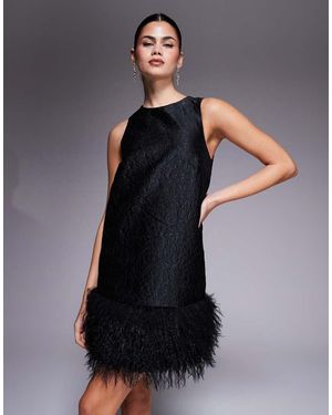 New Look Faux Feather Trim Jacquard Mini Dress - Blue