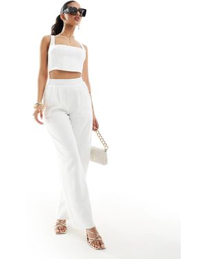 Kaiia Tailored Wide Leg Trousers With Elasticated Waist Co-ord - White