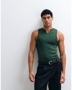 ASOS Canotta Attillata Verde Scuro A Coste Con Scollo A V
