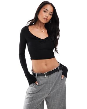 Stradivarius Str Long Sleeve V Neck Top - Black