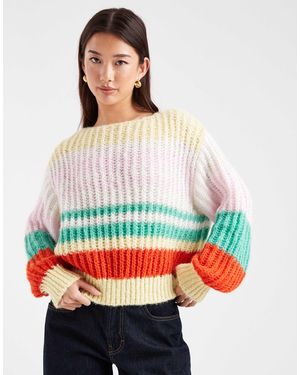 Pieces Retro Stripe Knitted Sweater - Red