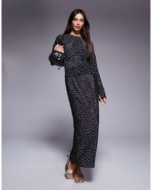ASOS Plisse High Neck Long Sleeve Wrap Waist Maxi Dress - Blue