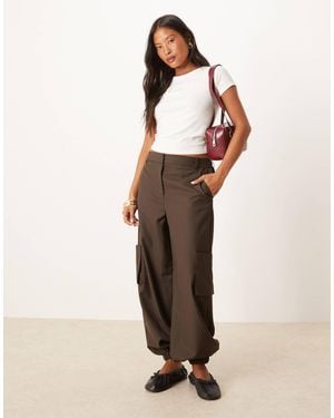 ASOS Petite Tailored Straight Leg Pants With Cuff And Utility Pocket Detail - Natural