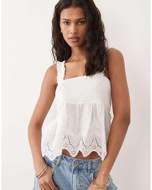 New Look Shirred Broderie Cami Top - White