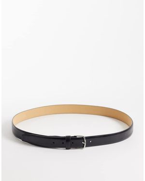 Mango Cinturón Clásico 100% De Cuero De - Negro