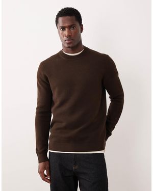 SELECTED 100% Cotton Knitted Crew Neck Sweater - Brown