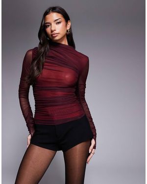 ASOS Top Drapeado De Manga Larga Con Cuello Alto De Malla De -Rojo - Morado