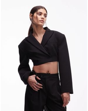 ASOS Double Breasted Crop Boxy Tuxedo Blazer - Black