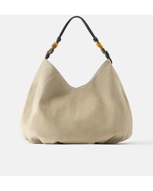Pull&Bear Borsa Shopping Con Perline - Neutro