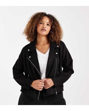 Vero Moda Faux Suede Biker Jacket With Washed Effect - Black