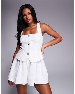 ASOS Cotton Broderie Playsuit With Embellished Buttons - White