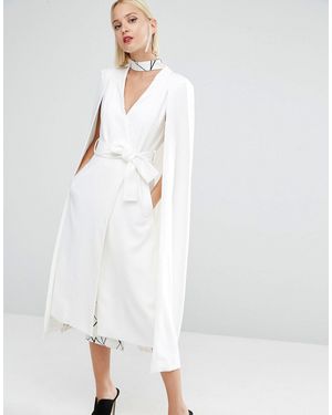 Lavish Alice Maxi Belted Cape Blazer - White