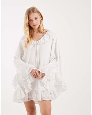 Miss Selfridge Embroidered Chiffon Cape Dress - Natural