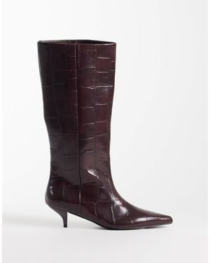 ASOS Camille Kitten Heel Pull On Knee Boots - Brown