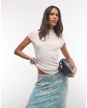 ASOS Transparentes oberteil mit hohem kragen, kurzen ärmeln und nahtdetails - Weiß
