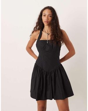 Pimkie Square Halter Neck Drop Pleat Waist Cotton Mini Dress - Black