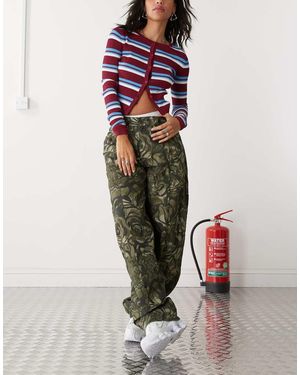 Reclaimed Vintage Camo Rose Print Barrel Leg Trouser - Green