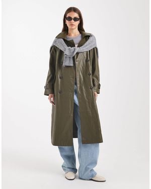 ASOS Leather Look Trench Coat - Green
