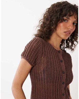 Mango Gebreid Vest Met Korte Mouwen - Bruin