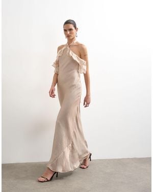TOPSHOP Frill Halter Neck Maxi Dress - White