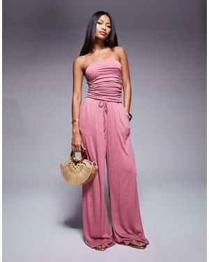 ASOS Pantalones Rosa Empolvado De Pernera Ancha Con Lazada En La Cintura De Tejido Rugoso De (Parte De Un Conjunto)