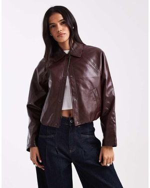 New Look Bubble Hem Faux Leather Jacket - Purple