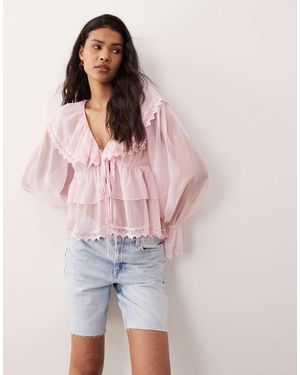 Miss Selfridge Chiffon Ruffle Tie Front Blouse - Pink