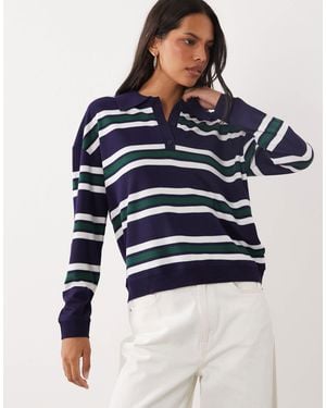 Brave Soul Gestricktes polohemd mit streifen - Blau