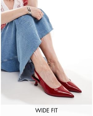 Asos Design Wide Fit Stroll Slingback Mid Heeled Shoes - Red