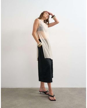 TOPSHOP Pantalones Culotte Negros Acampanados De Lino - Blanco