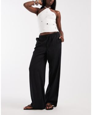 Vero Moda Linen Touch Wide Leg Trouser With Drawstring Waist - White