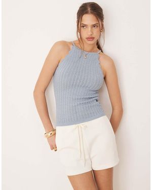 Aware Fine Knit Tank Top With Scalloped Trim - Blue