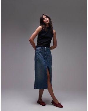 Tommy Hilfiger Claire Utility Denim Midi Skirt - Blue