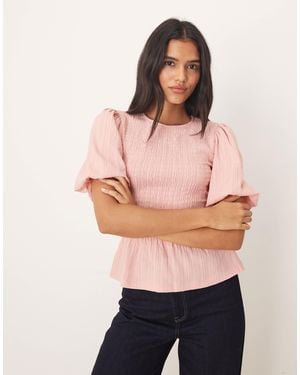 Threadbare Puff Sleeve Textured Top With Shirring Details - Orange