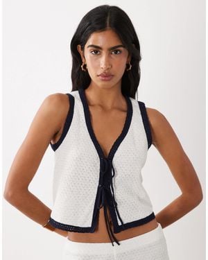 Mango Nati Cotton Mix Knitted Tie Front Sleeveless Top Co-Ord - White