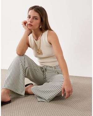 New Look Stripe Wide Leg Trousers - Grey