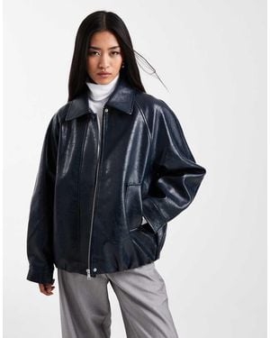 ASOS Leather Look Oversized Bomber Jacket - Blue