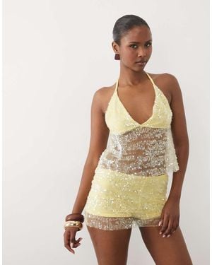 ASOS Sequin Detail Co-ord Slinky Cami Top - Natural
