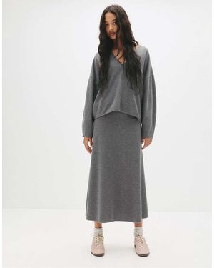 Pull&Bear Soft-touch Midi Skirt - Grey
