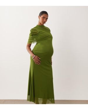 Vero Moda Drape Detail Mesh Maxi Dress - Green