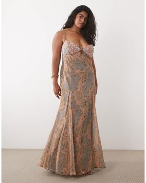 ASOS Asos Design Curve Embellished Bust Cami Cut Out Maxi Dress - Brown
