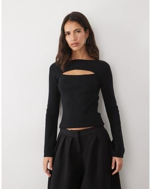 Pretty Lavish Knitted Cut Out Long Sleeve Top - Black