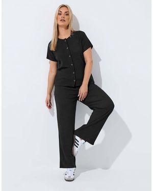Yours Clothing Crinkle Wide Leg Trousers - Black